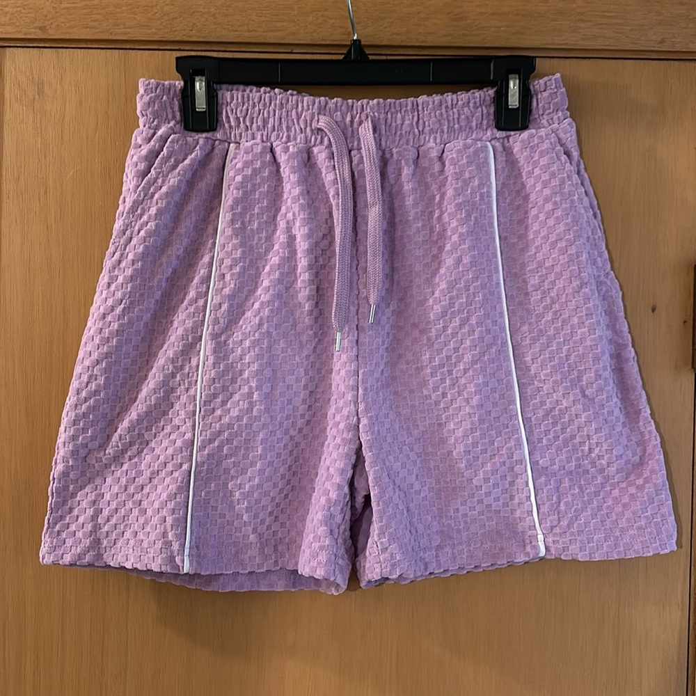 Native Youth Men’s Checkered Velour Shorts Lilac Purple Size 32